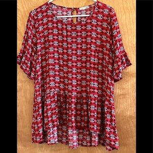 Pleione Patterned Ruffle Baby Doll Blouse M